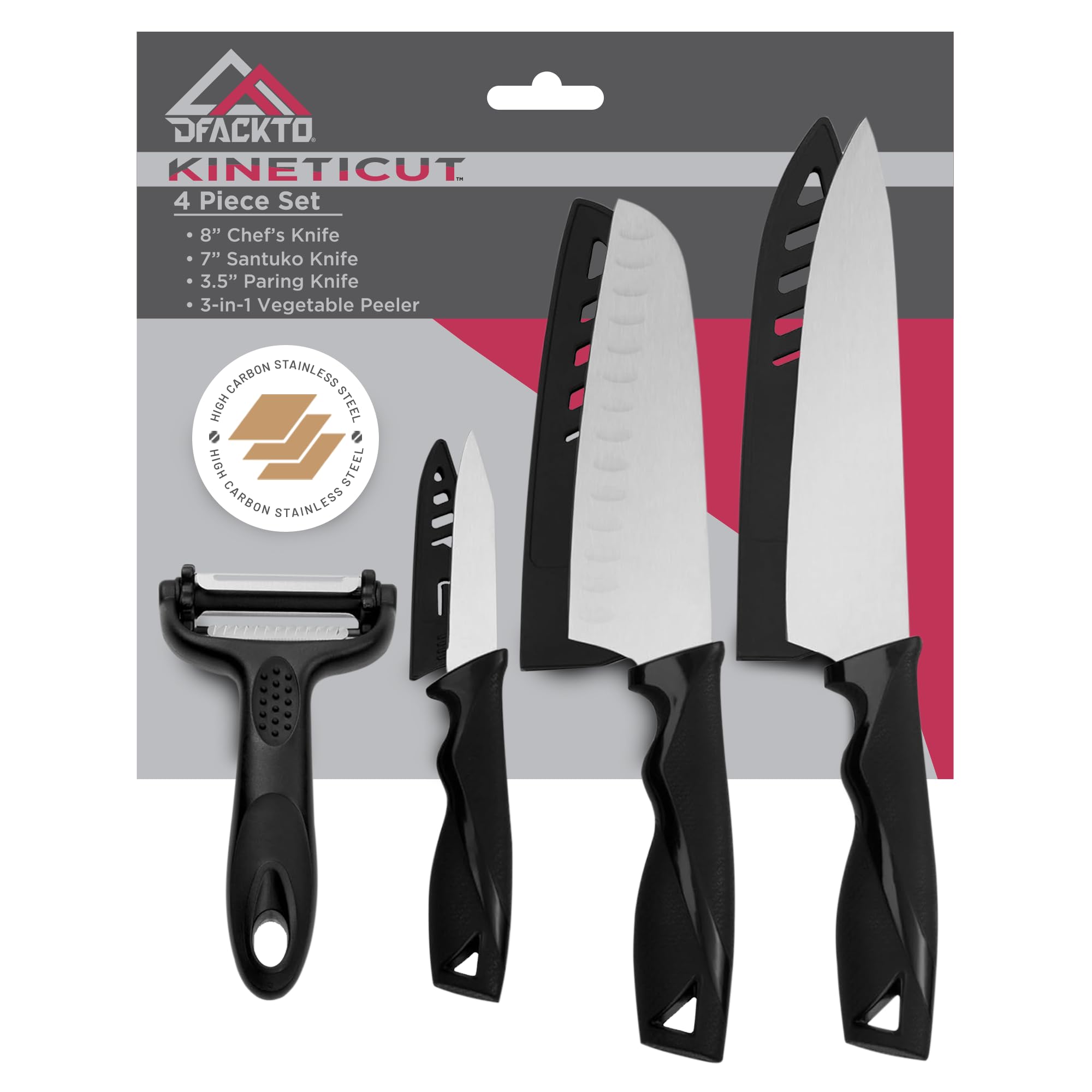 4-Piece Kitchen Knife Set with Vegetable Peeler without Block