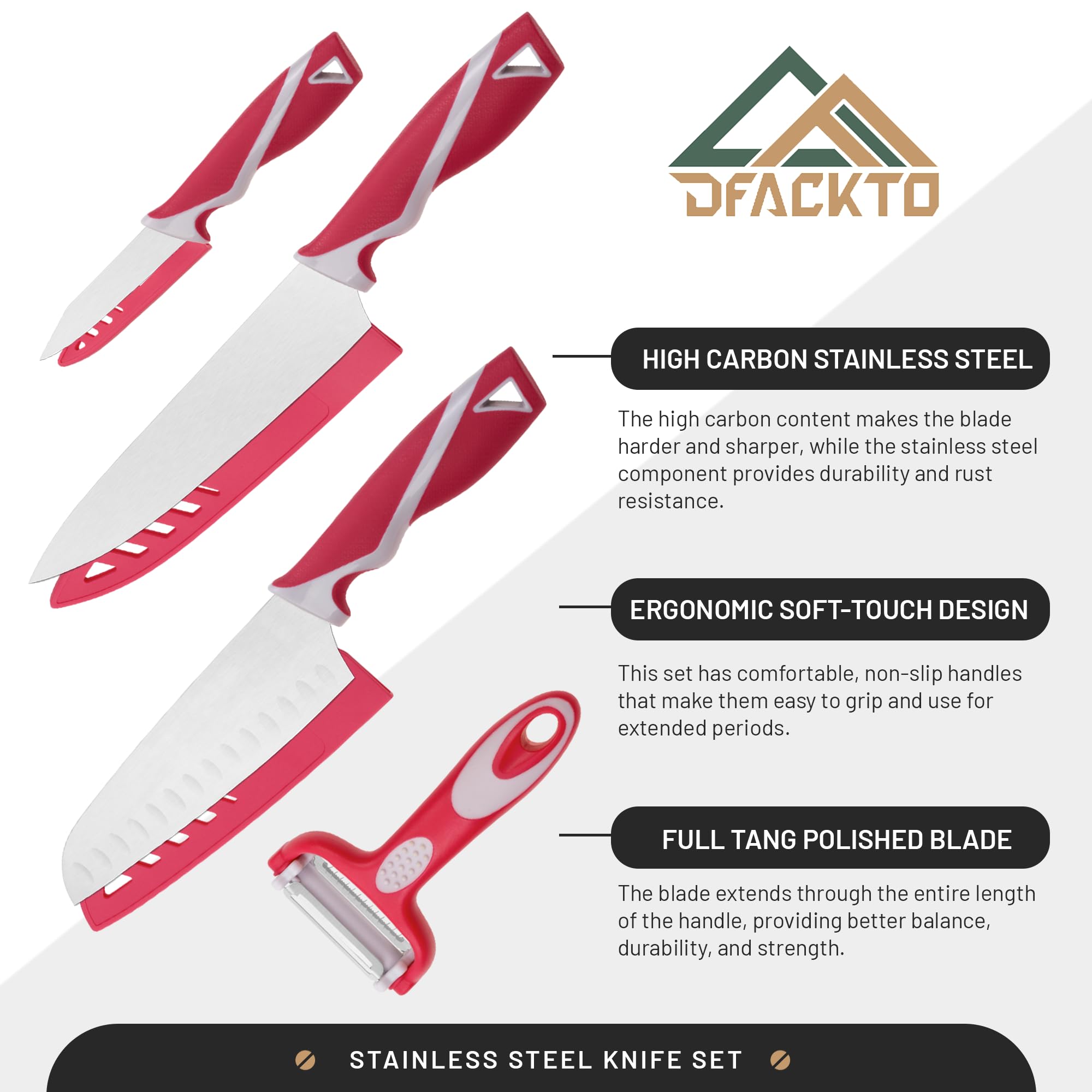 4-Piece Kitchen Knife Set with Vegetable Peeler without Block