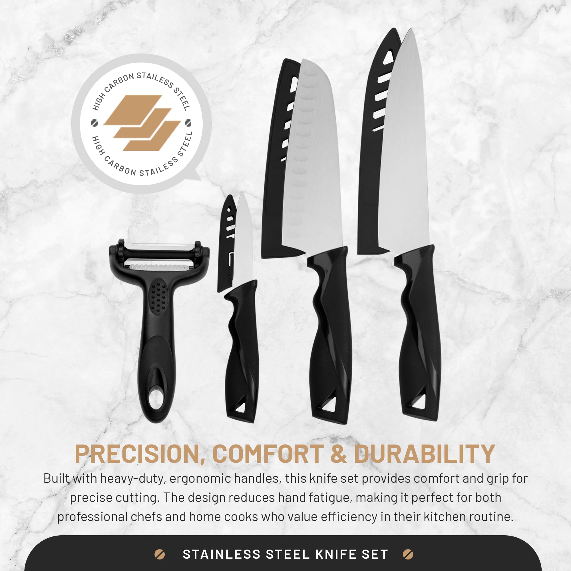 4-Piece Kitchen Knife Set with Vegetable Peeler without Block