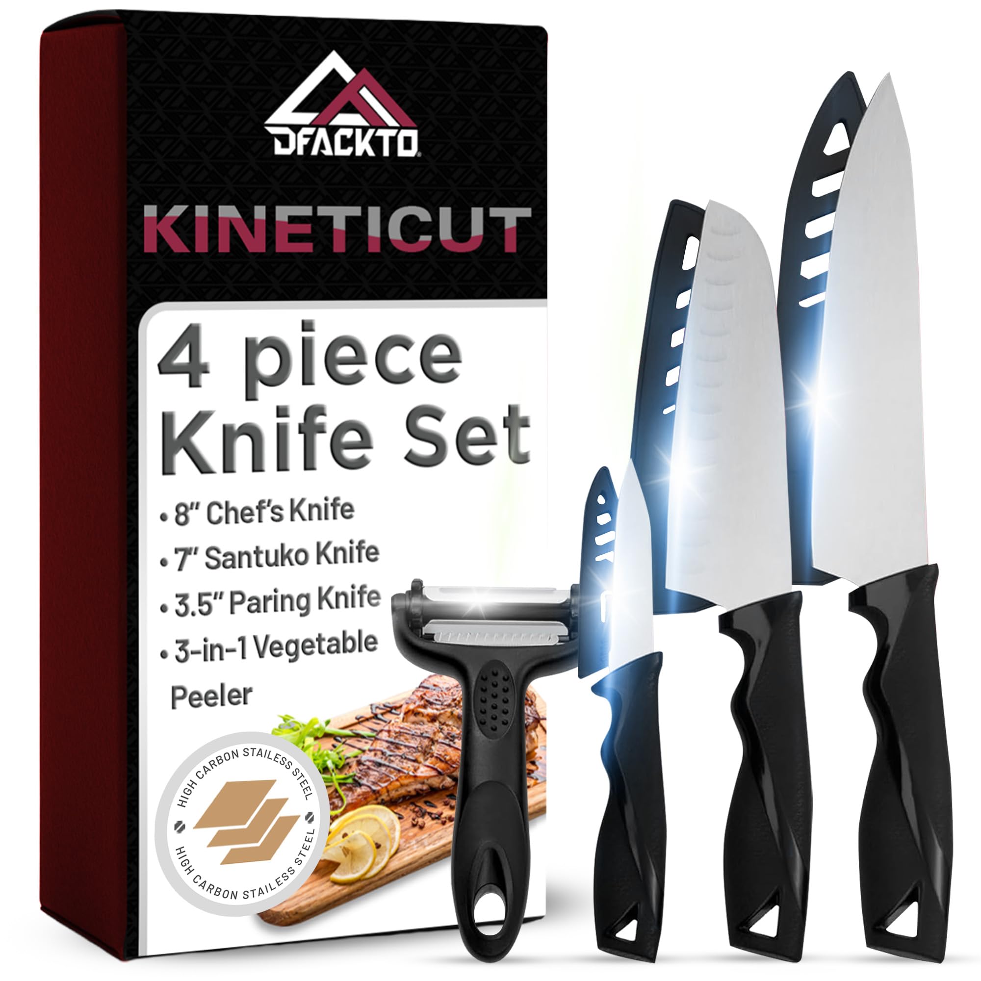 4-Piece Kitchen Knife Set with Vegetable Peeler without Block