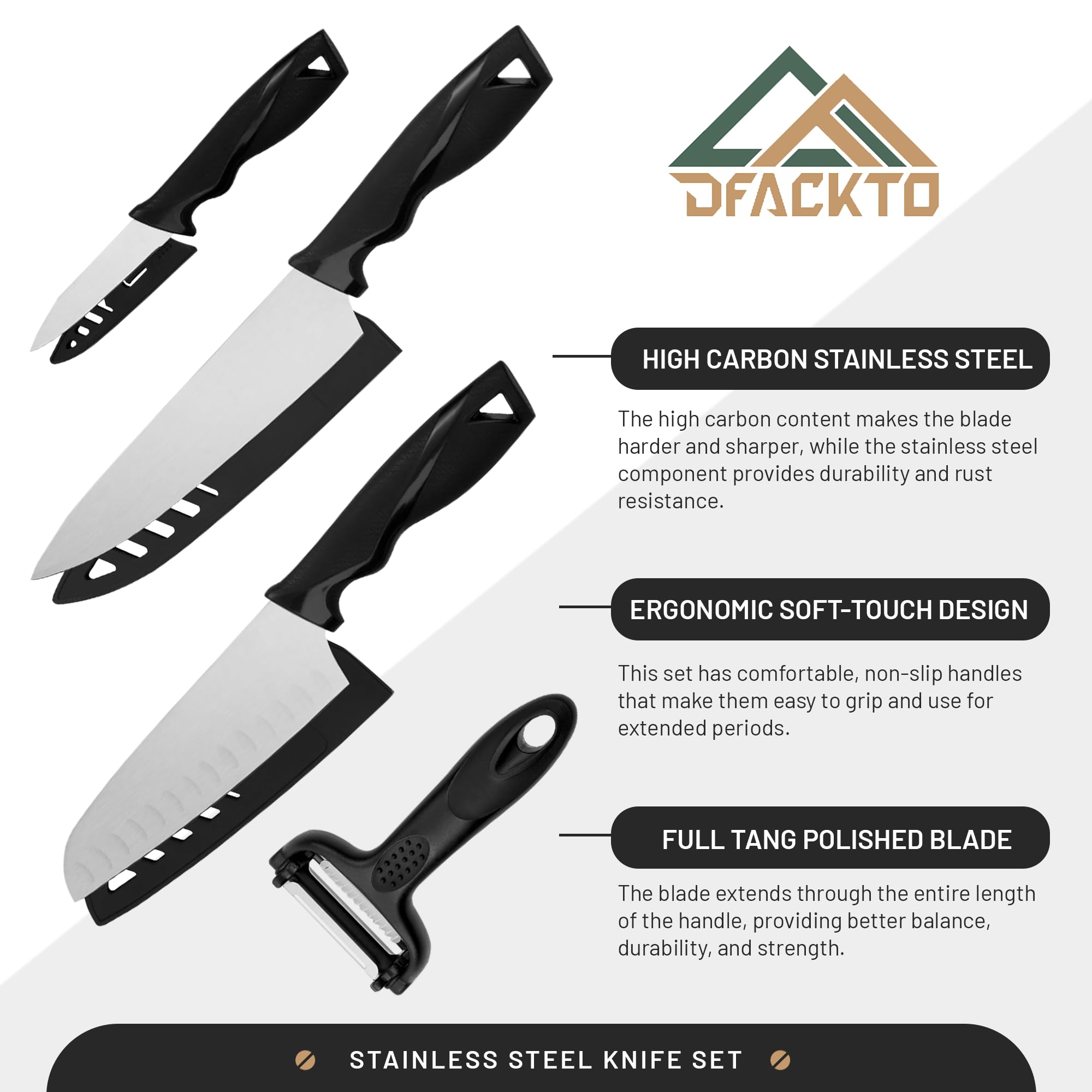 4-Piece Kitchen Knife Set with Vegetable Peeler without Block