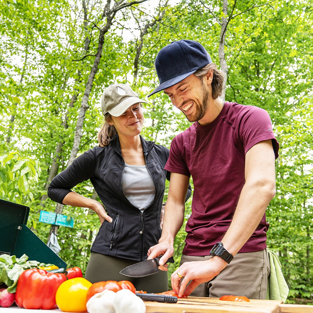 2 People with DFACKTO Chef Knife at Campsite