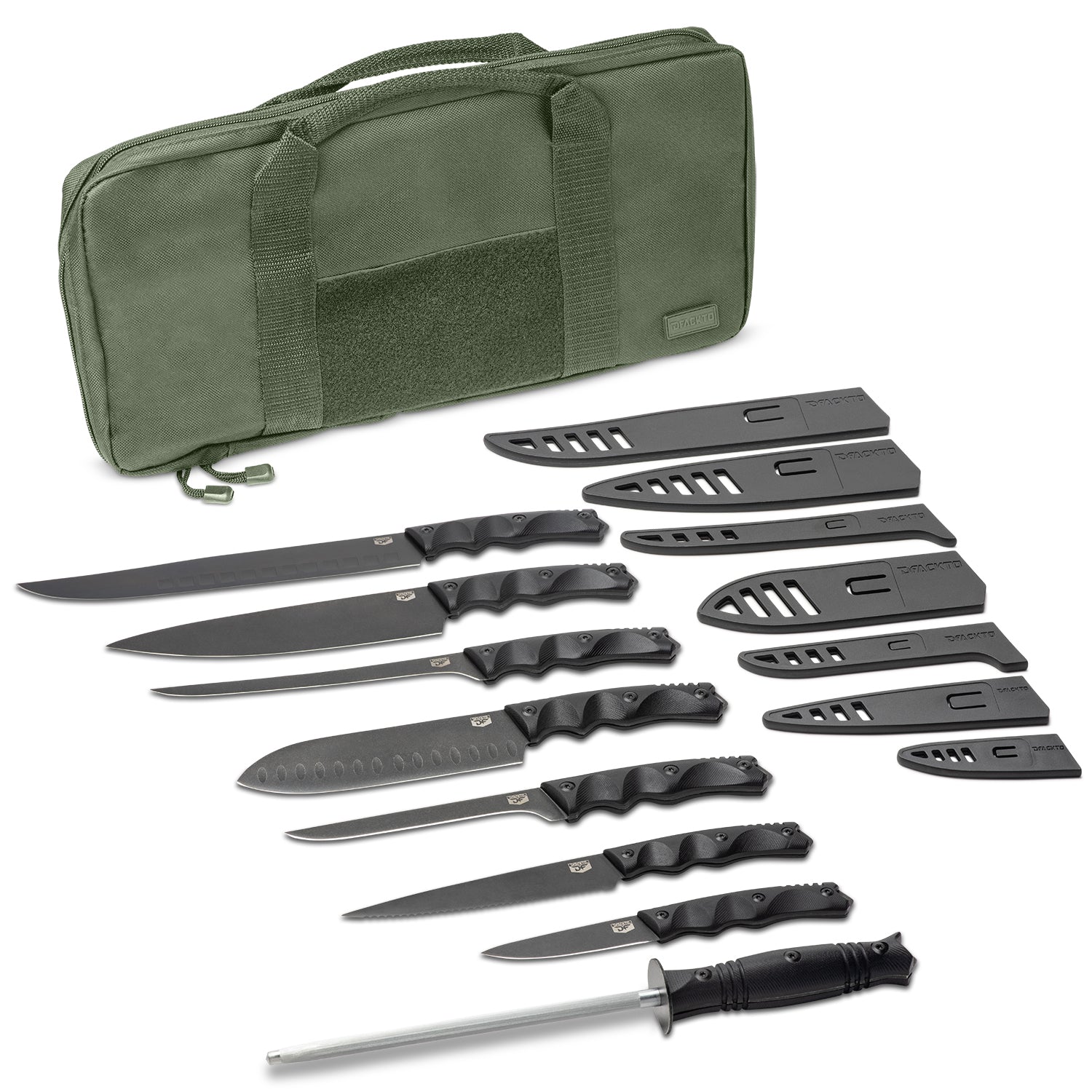 Dfito Chef Knife Sets with Roll Bag, 9 Pieces Professional Knife Set, High  Carbon Stainless Steel Kitchen Chef Knife Set, Red Pakkawood Handle