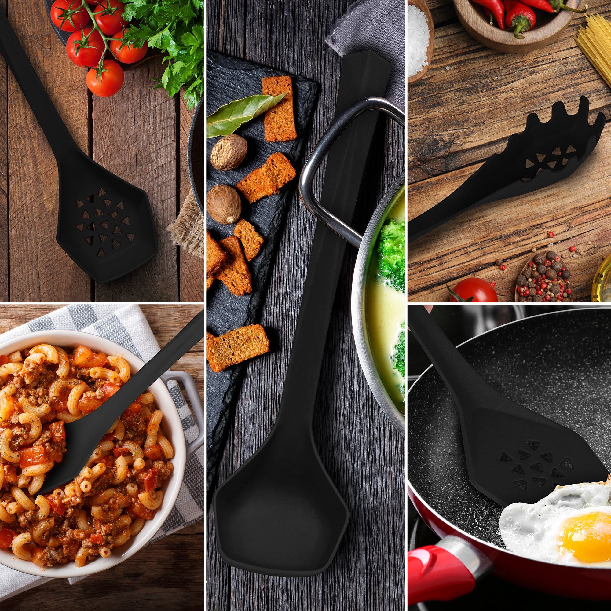 Prima 6-Piece Non-Stick Kitchen Utensil Set – Black, Heat Resistant, Soft Grip Handles